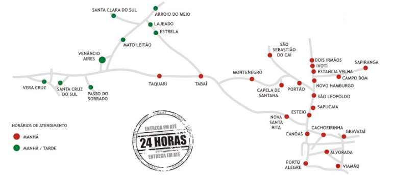 Mapa de rotas da Rápido VS